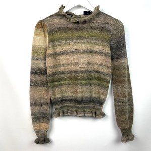 Vintage 80s Multi Earth Tone Long Sleeve Mock Ruff